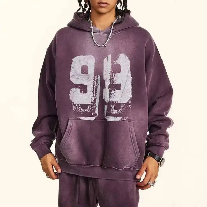 PFNW 2025 Spring High Street Vintage Washed Digital Padded Hooded Sweatshirt Men's American Loose Oversized Pullover Top 28W5695
