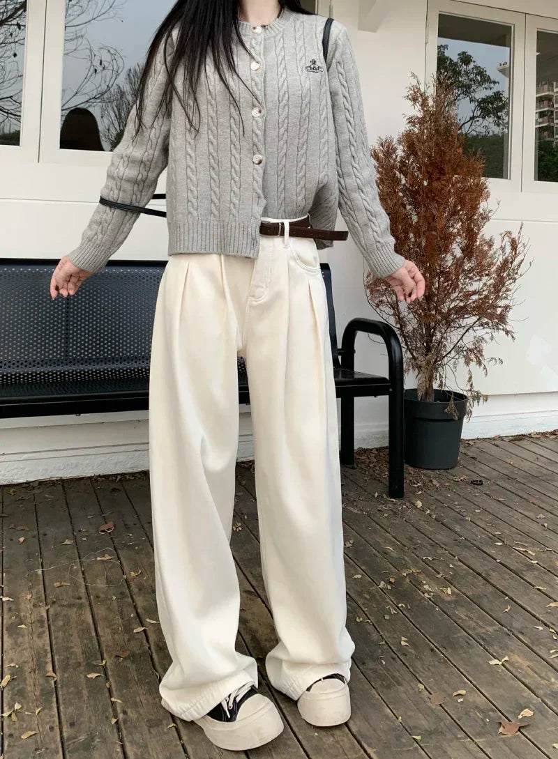 ZOENOVA Early 2024 Baggy Retro Jean Woman Nostalgic Loose Wide Leg Jeans White Pants Women Fashion Korean Pantalones De Mujer