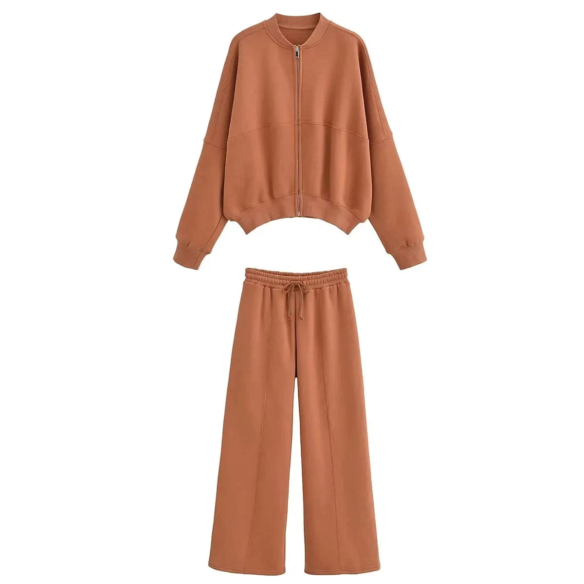 HH Women's Winter Warm Fleece Lined Zipper Jacket Sweatshirt Set Fashionable Stretch High Waist Women's Pants 2-piece Set