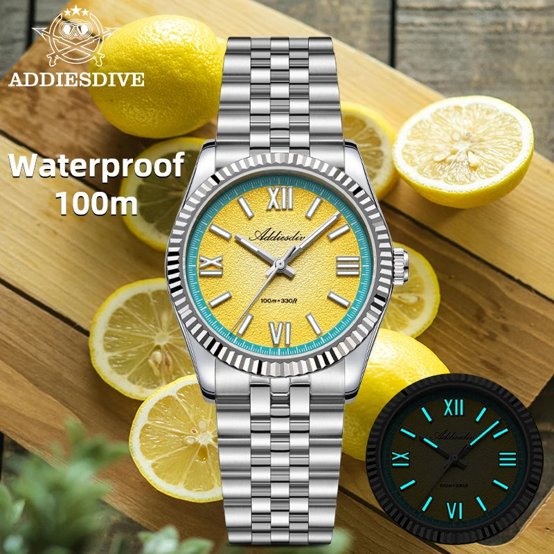 ADDIESDIVE 2025 NEW Colorful Dial Quartz Watch For Men VH31 Movement Stainless Steel Sapphire Glass 100M Waterproof Dive Watches