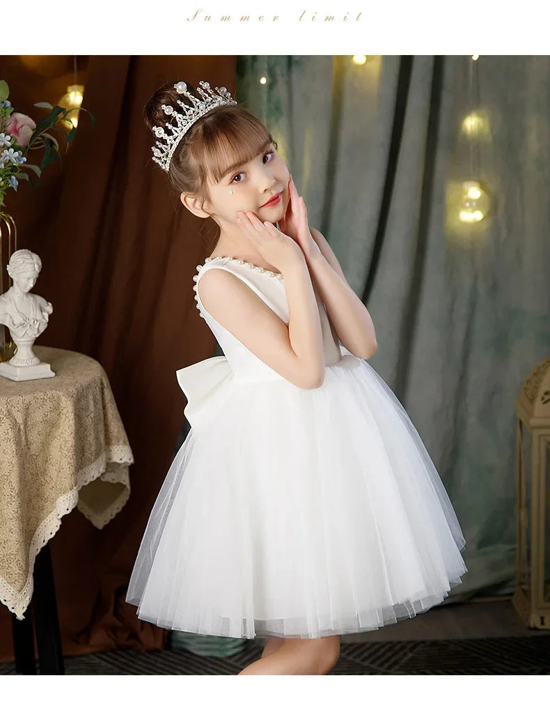 New Girls Princess Dress Summer Tulle Big Bow Girls Wedding Dress Piano Performance Costume Host Costume 2-10 Years Kids Clothes
