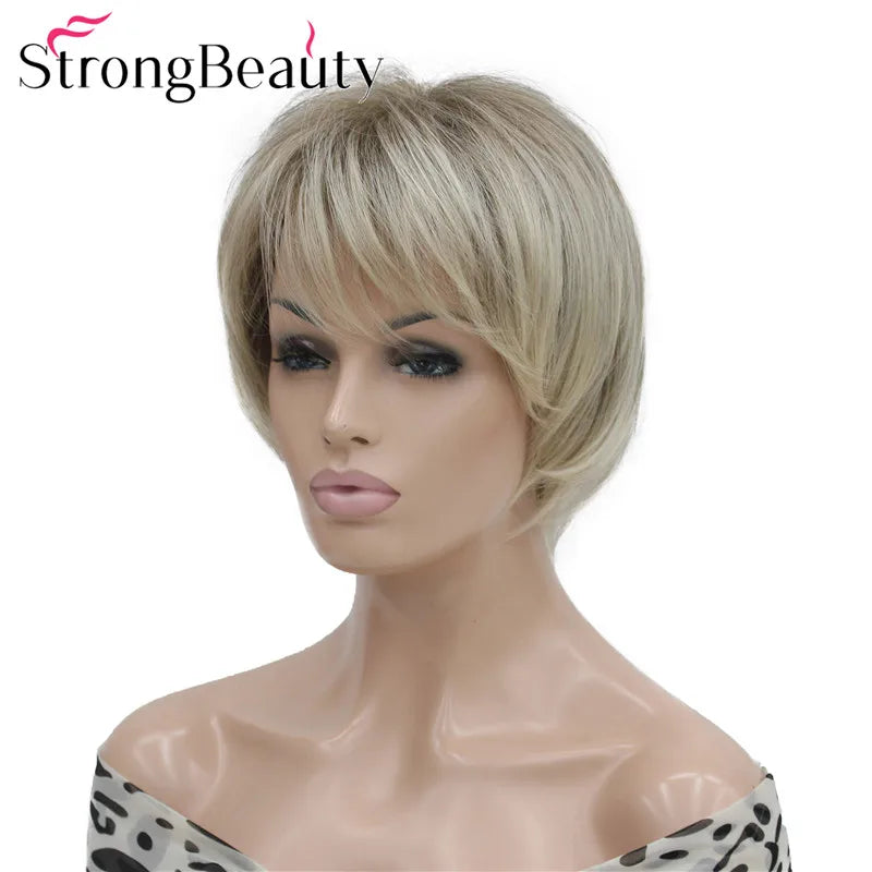 شعر مستعار StrongBeauty قصير ومستقيم من الألياف الصناعية الناعمة للسيدات متوفر بألوان عديدة