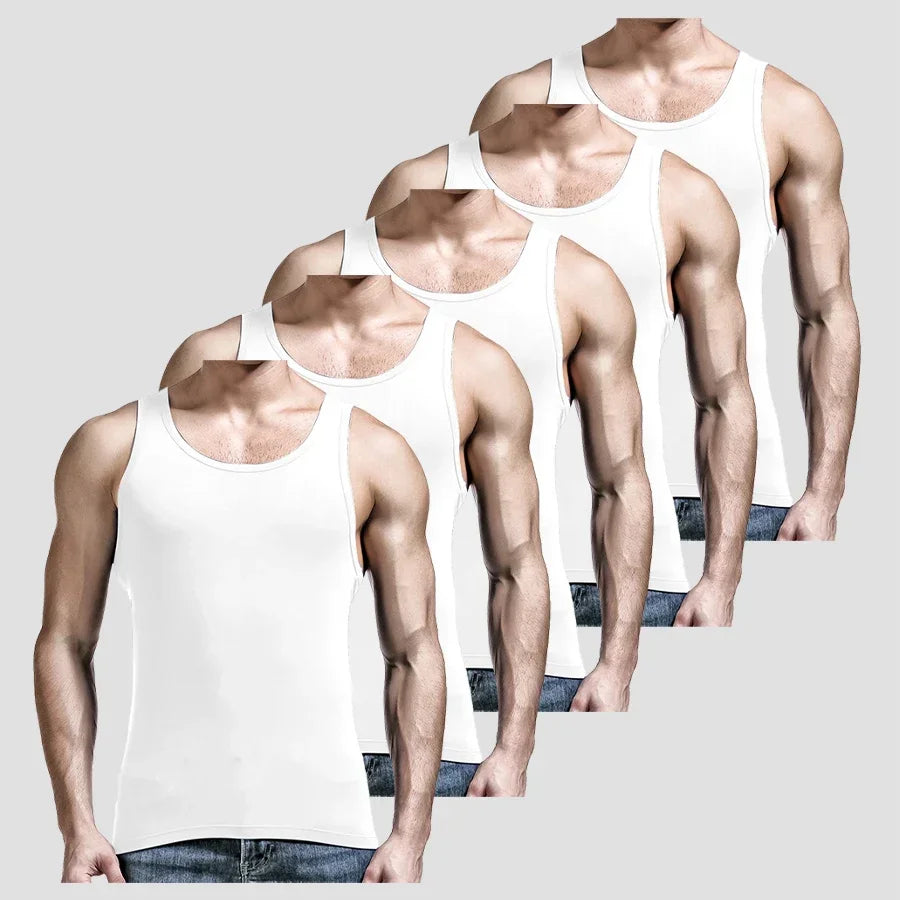 5PCS Men's summer trendy slim-fit hurdling style, modal, wearing a white undershirt underneath, men's tight-fitting