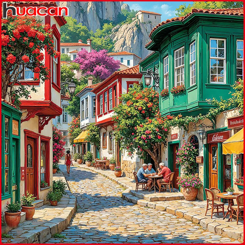 Huacan New Arrivals 2026 Diamond Painting Street Building Diamond Mosaic Landscape Complete Kit Craft kit