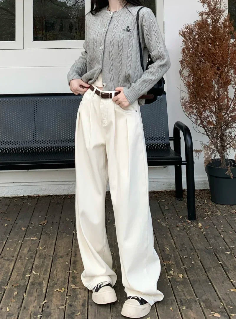 ZOENOVA Early 2024 Baggy Retro Jean Woman Nostalgic Loose Wide Leg Jeans White Pants Women Fashion Korean Pantalones De Mujer