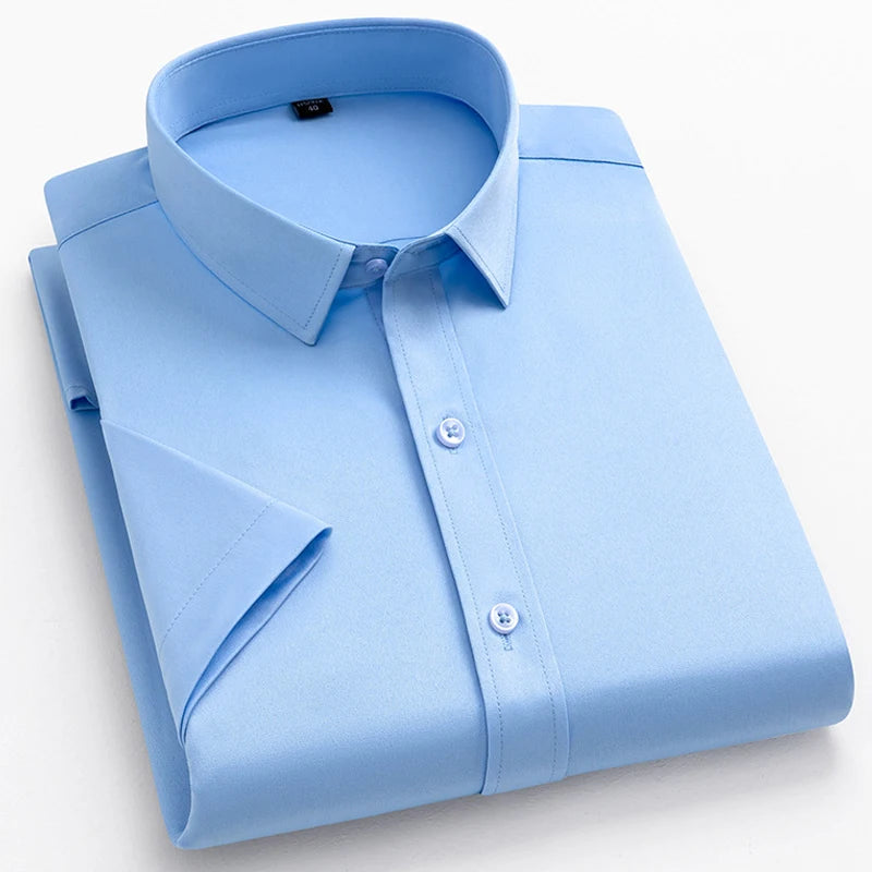 Men's Short Sleeve Shirts Summer Solid Color Polyester Turn Down Color Standard Fit Fashion Elegant Business Smart Dress Shirts
