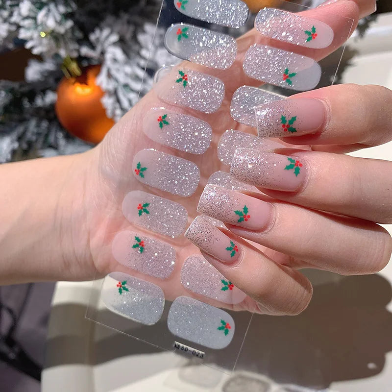 1pc DIY Baking-free Nail Stickers Long-Lasting Solid Color Fresh Flowers Christmas Autumn Nail Strips Patch Full Cover Decal