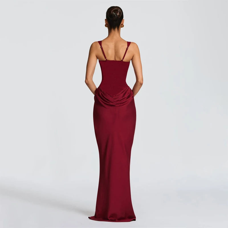 Yellow Strapless Pleated Dress Women Elegant Sexy Sleeveless Waist Cinching Split Maxi Gowns 2026 Lady New Evening Party Dresses