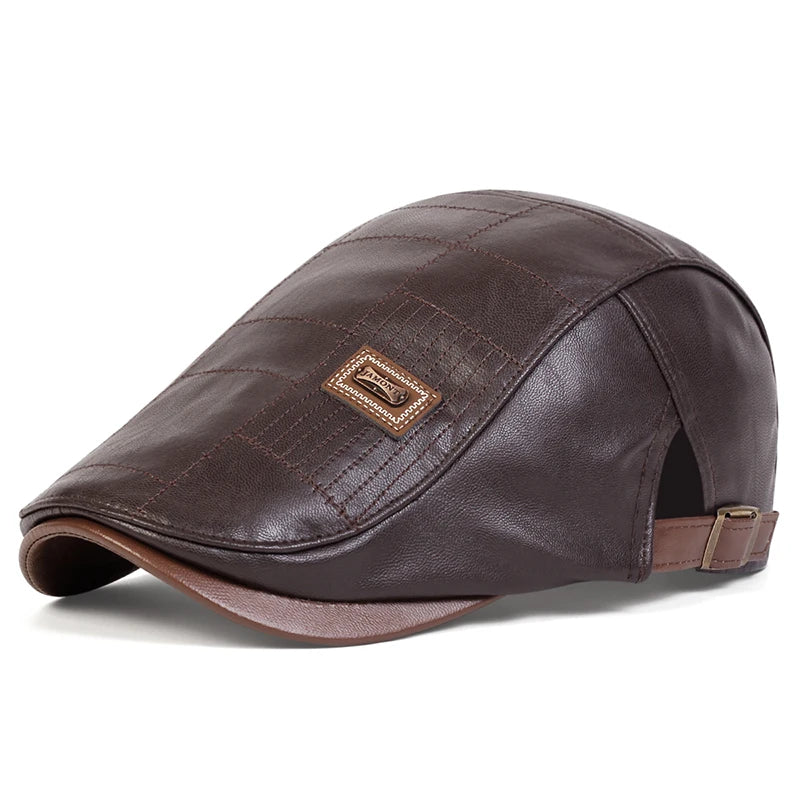 Men Retro Pu Leather Newsboy Caps JAMONT labeling British Painters Hats Spring Autumn Side Adjustable Flat Cap Hip Hop Berets