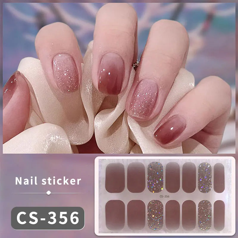 1pc DIY Baking-free Nail Stickers Long-Lasting Solid Color Fresh Flowers Christmas Autumn Nail Strips Patch Full Cover Decal