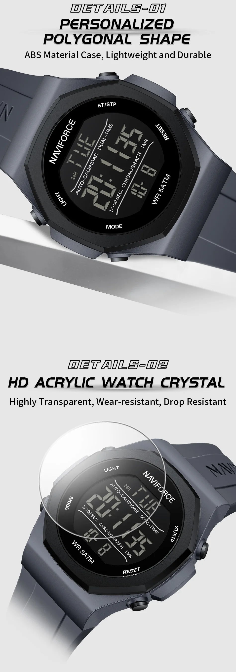 NAVIFORCE Creative Multifunction Male Wristwatches Silicone Strap LCD Display Electronic Watches for man Casual Wild Male Clocks