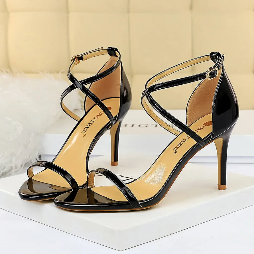Women Fetish 8cm 11cm High Heels Summer Mid Low Heels Champagne Gold Sandals Roman Pumps Lady Gladiators Stiletto Stripper Shoes