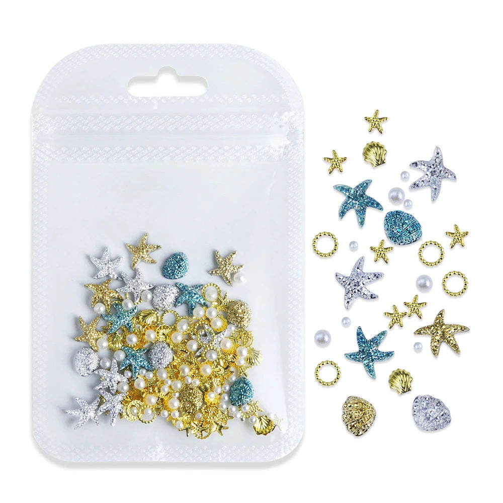 Ocean Style Seashell Starfish Nails Accessories Starfish Conch Metal Rivets Nail Charms Summer DIY Nail Art Supplies Decorations