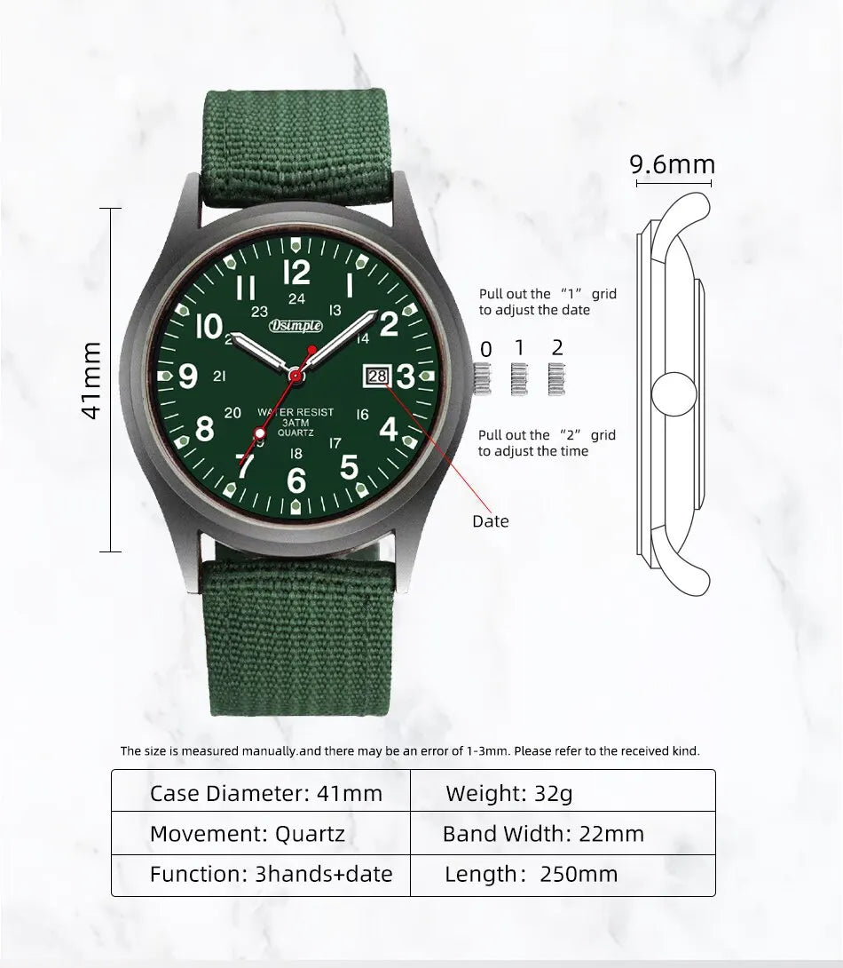 Fashion Mens Watches Luminous Hands Clock Luxury Military Sports Calendar Quartz Wristwatch Men Casual Nylon Watch Reloj Hombre