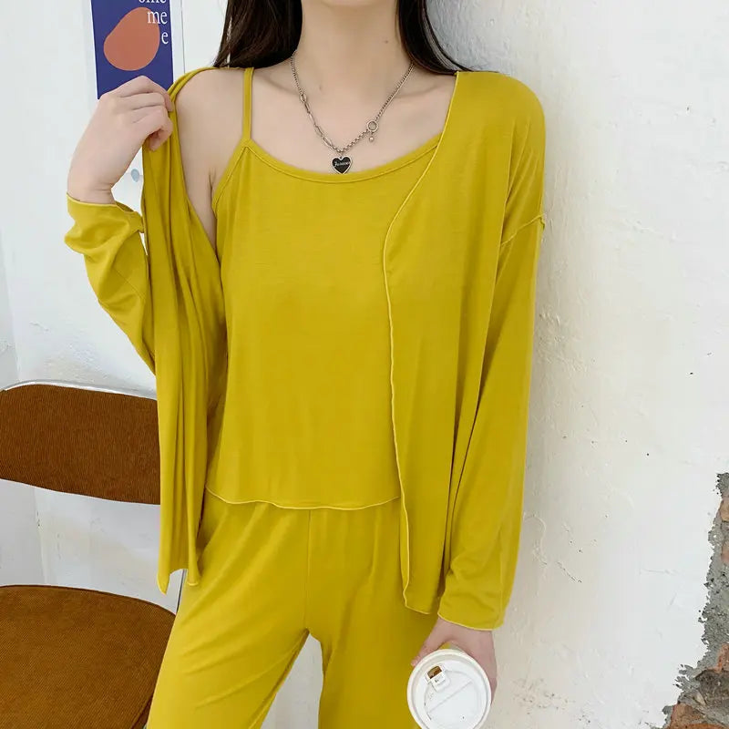 Fdfklak New Arrivals 3PCS Sleepwear Pajamas Set Lingerie Pyjamas Spring Summer Modal Soft And Comfortable Homewear