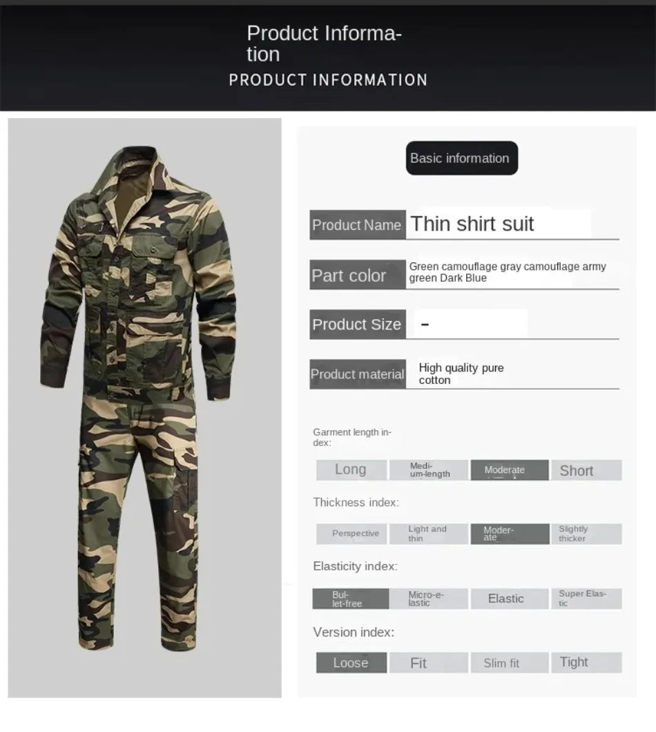 Summer Tactical Set Men Cotton Wear-resistant Camouflage Outdoor Workwear Suit Breathable Multiple Pockets Training Uniform Thin