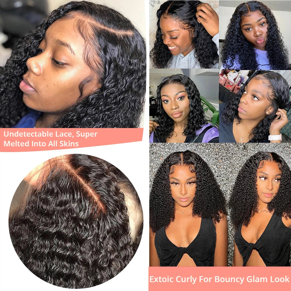 Short Bob Wig Water Wave Curly Human Hair Wig For Women Nature Black Deep Wave 13x6 Hd Lace Frontal Wigs Preplucked