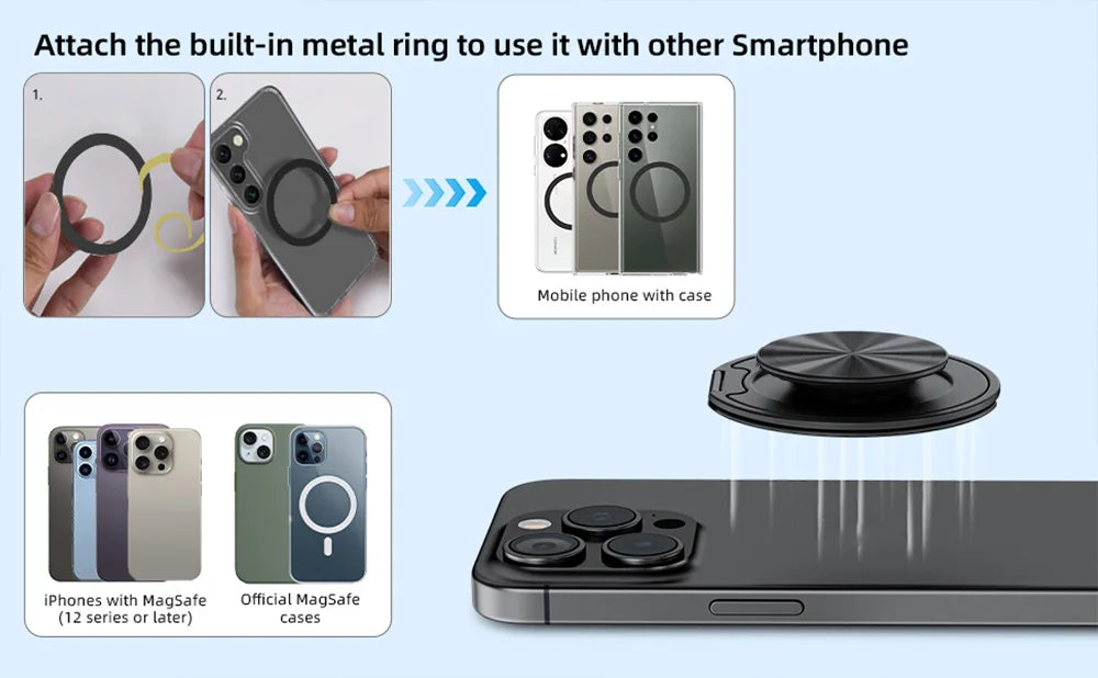 Grippopso Magnetic Suction Phone Mount Built-in Mirror Socket for MagSafe Grip Holder, Adjustable Cell Phone Stand for Desk