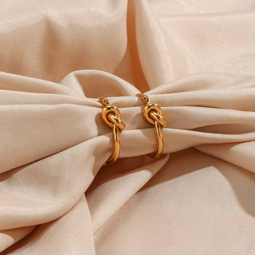 E.B.belle Knot Design Stainless Steel Hoop Earrings For Women Minimalist 18K Gold Plated Round Loop Hoop Earring Jewery For Lady