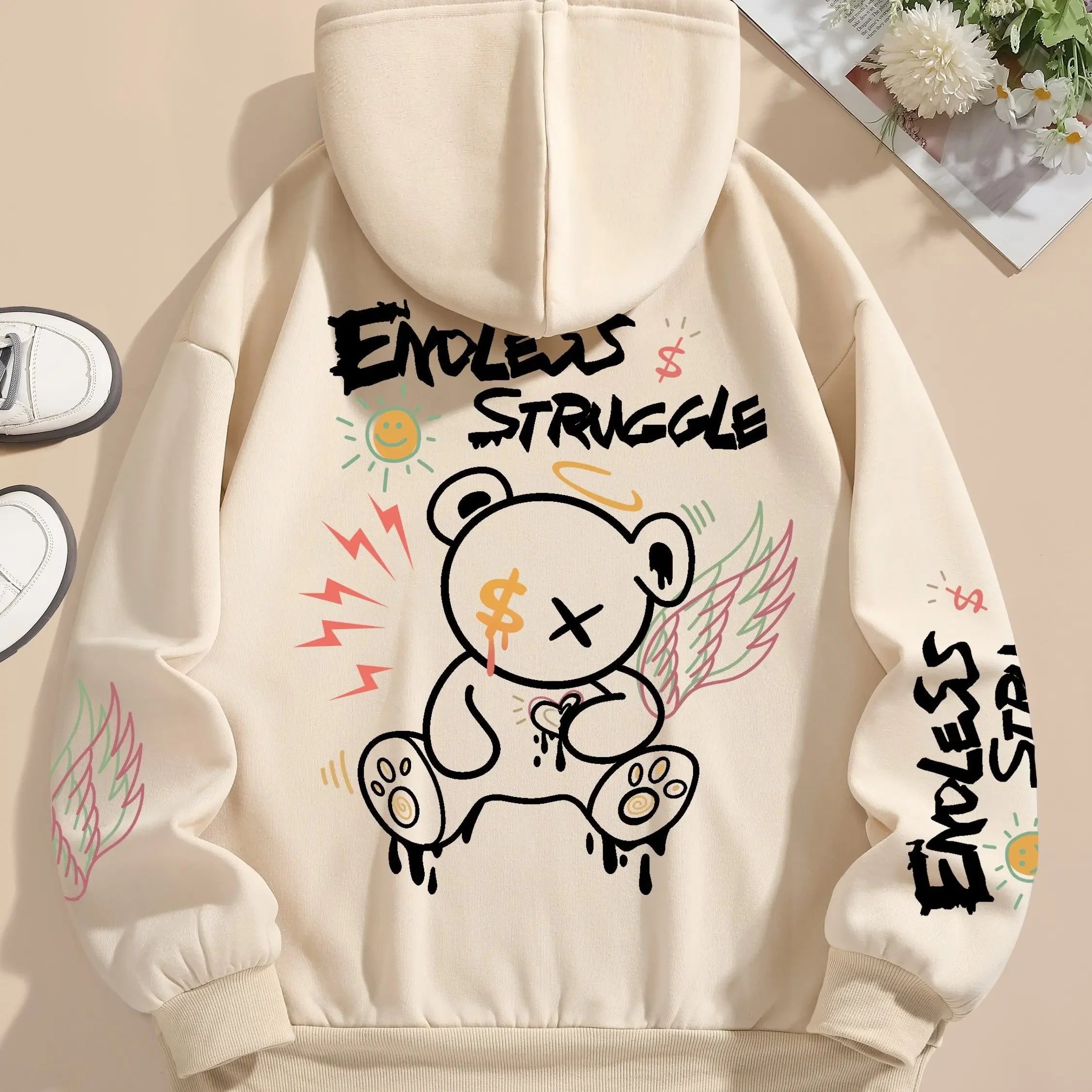 New Winter-Spring Couple Style Personalized Bear Pattern Hoodie -Comfortable Loose-Fitting Casual Top - Multiple Sizes Available