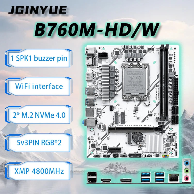 JGINYUE B760M HD-W Motherboard M-ATX ARGB LGA1700 Support Core 12/13/14th i5/i7 Dual Channel DDR4 RAM