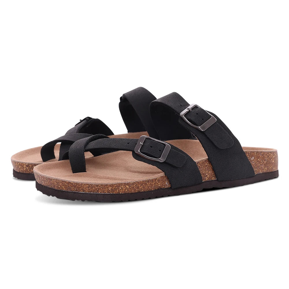 Comwarm Soft Cork Slippers For Women Classic Platform Clogs Slippers Open-Toe Flats Sandals Trendy Slip-on Mules And Beach Shoes