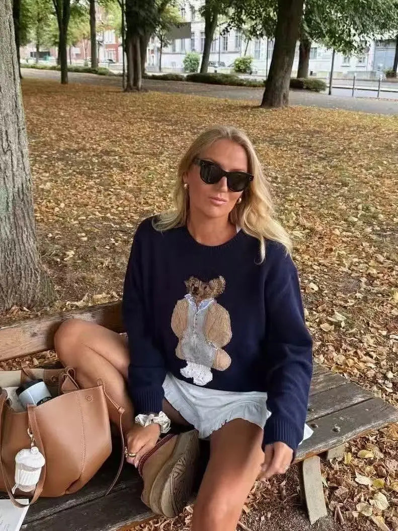 2025 New Autumn/Winter Women's Sweater High Quality Fashion Exquisite Cartoon Jacket  RL Teddy Bear 90% Wool+10% Cashmere Hoodie