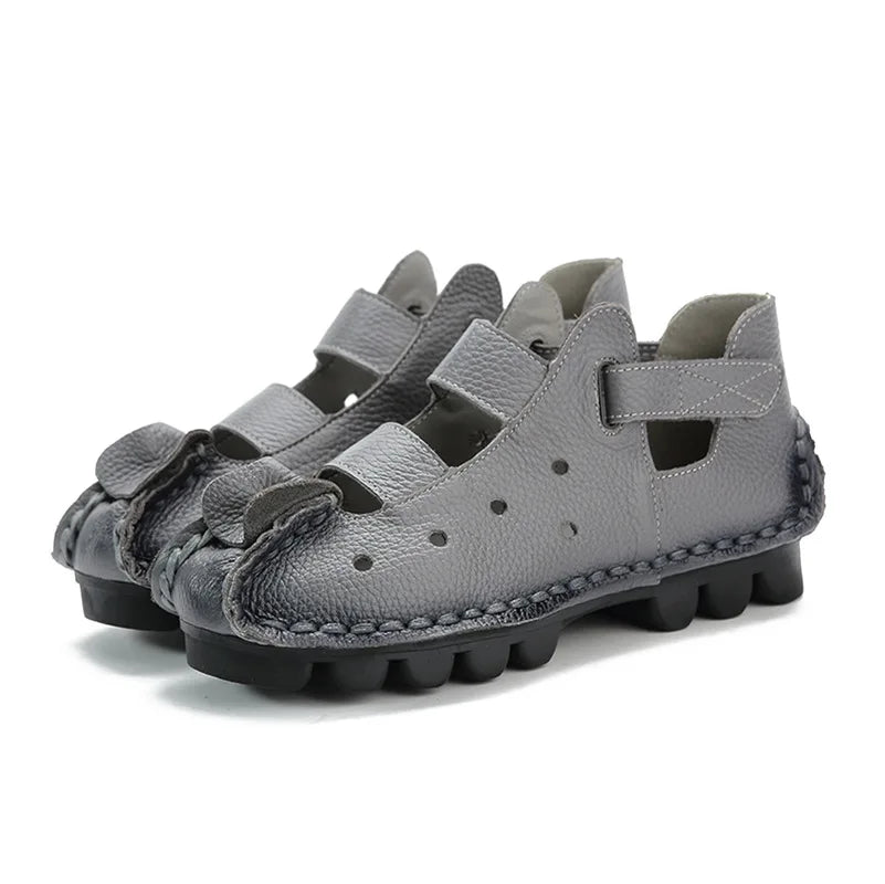 Summer Fashion Sandals 2024 New Leather Women's Shoes Soft Bottom Flat Personality Casual Women's Sandals Retro Handmade Sandals