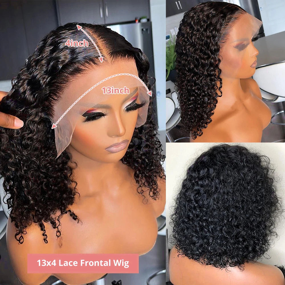 Short Bob Wig Water Wave Curly Human Hair Wig For Women Nature Black Deep Wave 13x6 Hd Lace Frontal Wigs Preplucked