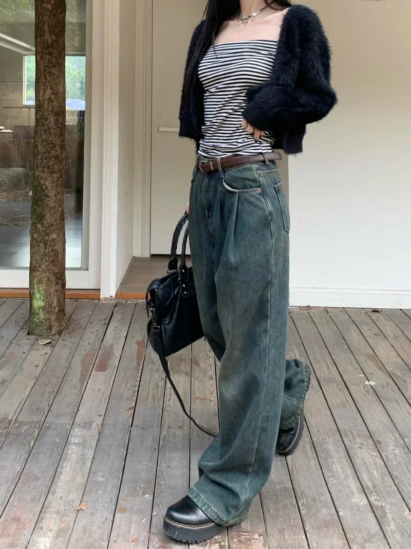 ZOENOVA Early 2024 Baggy Retro Jean Woman Nostalgic Loose Wide Leg Jeans White Pants Women Fashion Korean Pantalones De Mujer