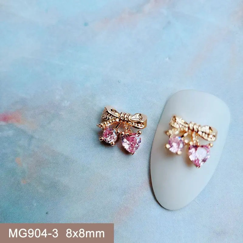 10pcs Summer Shell Starfish Cherry Zircon Crystals Metal Nails Jewelry Decorations Nail Art Accessories Charms Parts Supplies