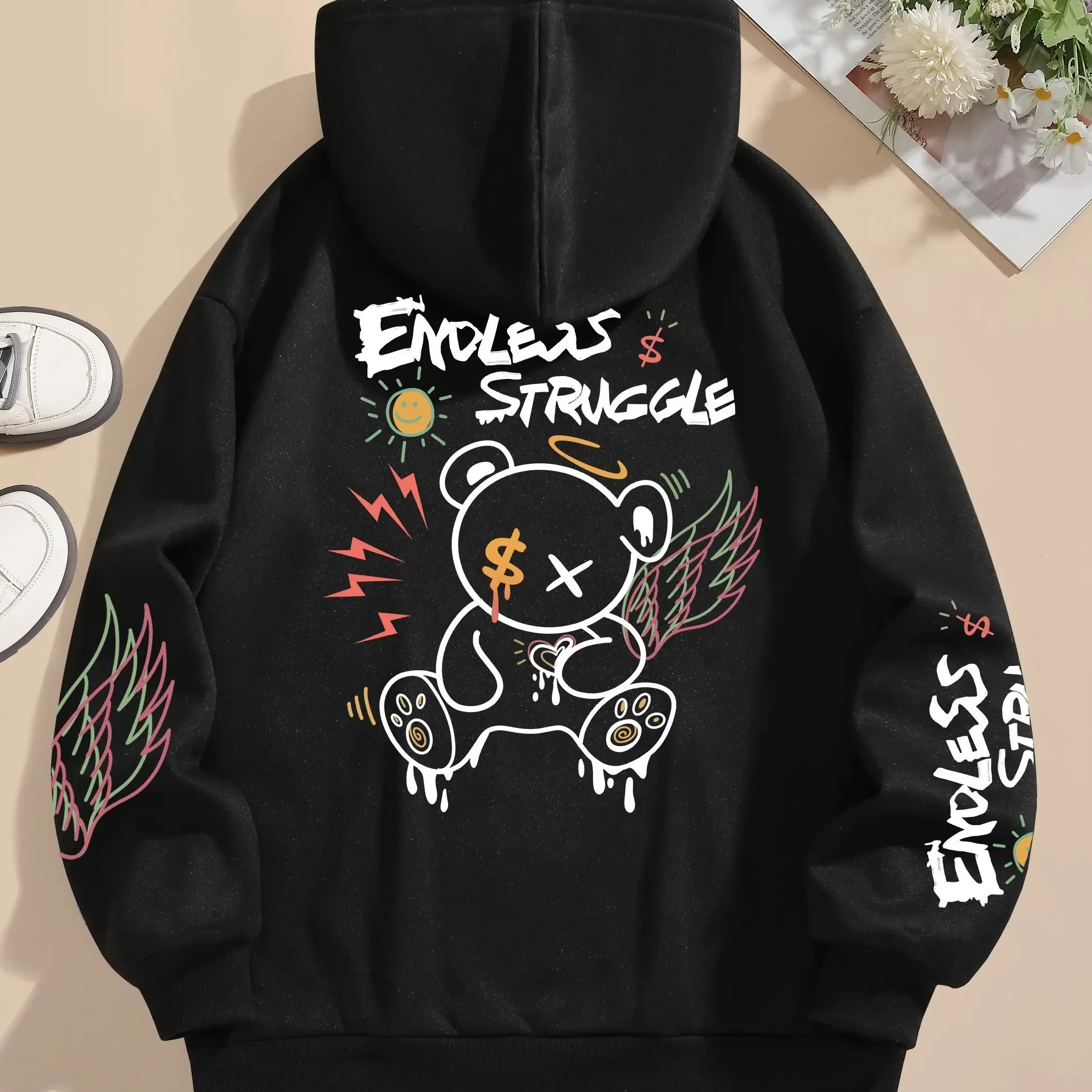 New Winter-Spring Couple Style Personalized Bear Pattern Hoodie -Comfortable Loose-Fitting Casual Top - Multiple Sizes Available