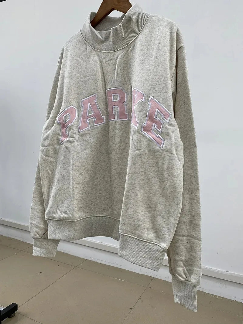 autumn winter Women's Pullover Hooded Sweatshirt with Letter Print and Zipper Closure