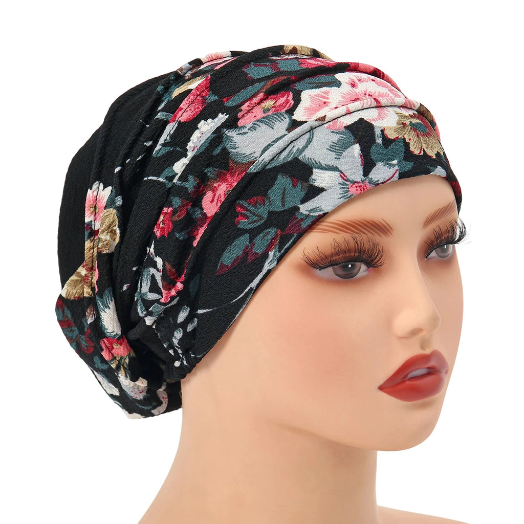 Trendy Printed Flower Cap Night Sleeping Cap Muslim Women Hijab Leopard Bonnet Ladies Headscarf Convenient Hat Wrap