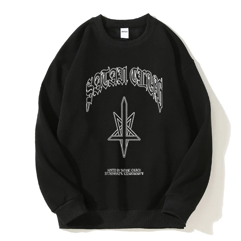Hip Hop Streetwear Men Hoodies Satan Club Graphic Print Hooded Women Unisex Autumn Winter Punk Sweatshirts Y2K Coat Clothes Goth
