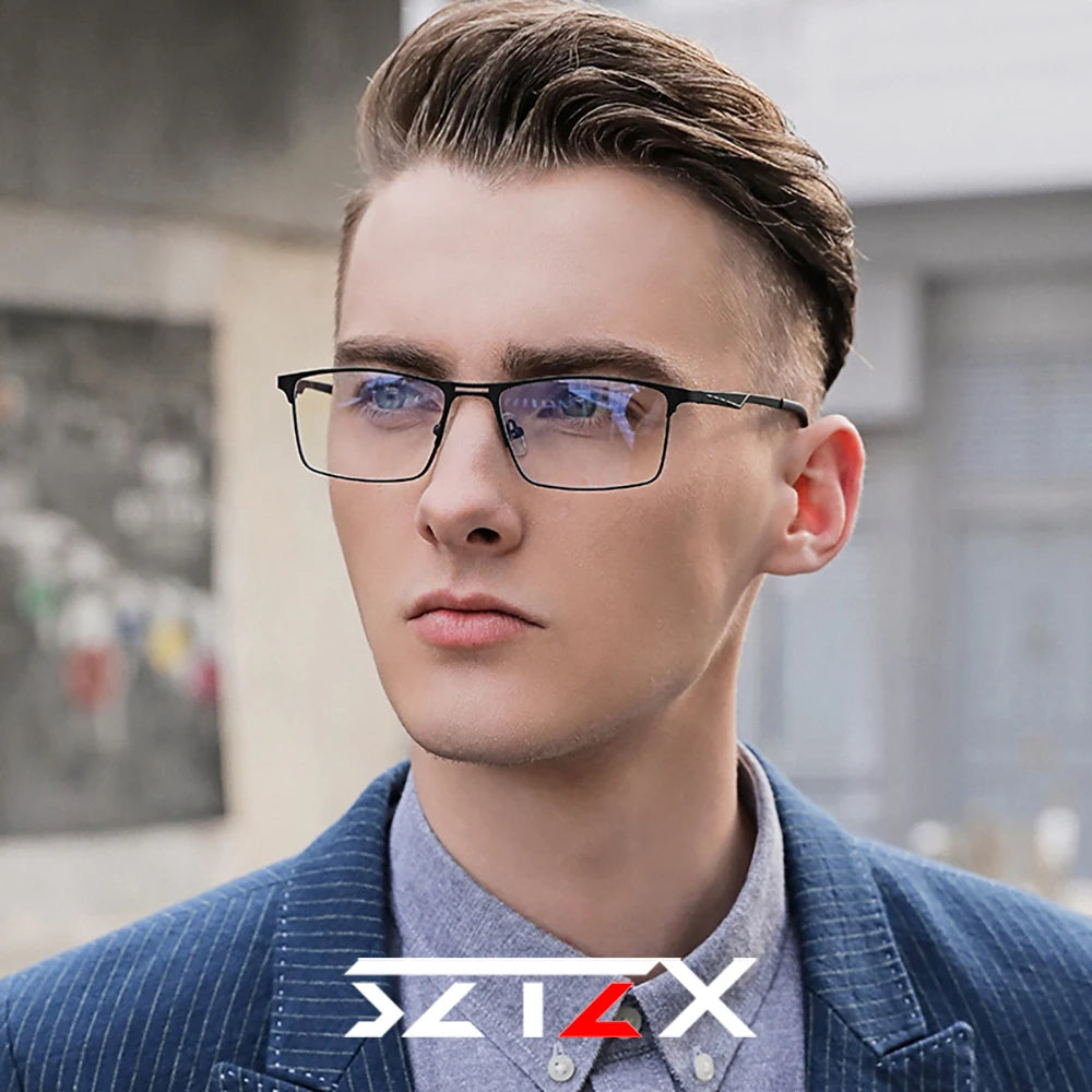 SZTZX Men Business Reading Glasses Anti Blue Light Myopia Prescription Eyeglasses Ultralight Photochromic Optical Sunglasses