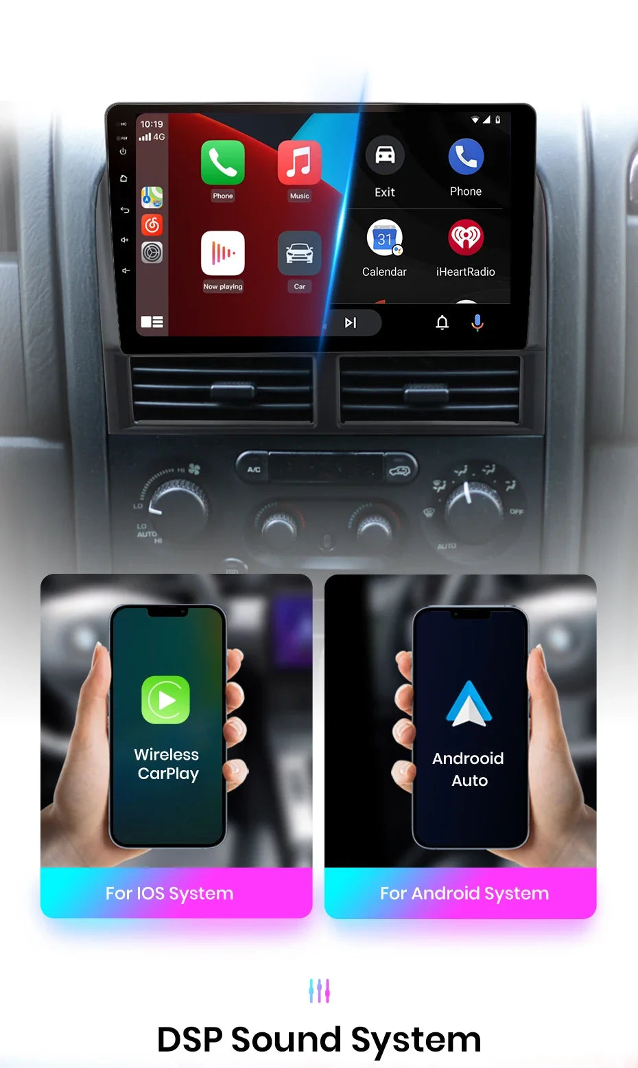 Junsun Wireless CarPlay Car Radio For Jeep Grand Cherokee II WJ 1998-2004 Android Auto RDS 4G WiFi Car Intelligent System