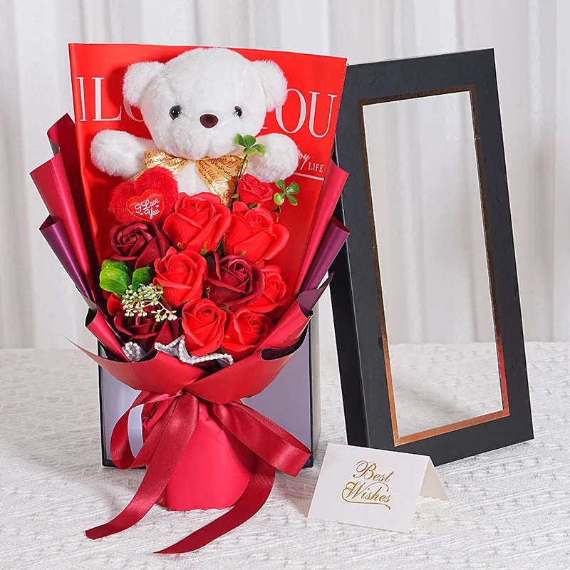 Eternal Rose Soap Bouquet, Teddy Bear Gift Box, Valentine's Day & Graduation Season New Arrivals, Artificial Flower Bouquet