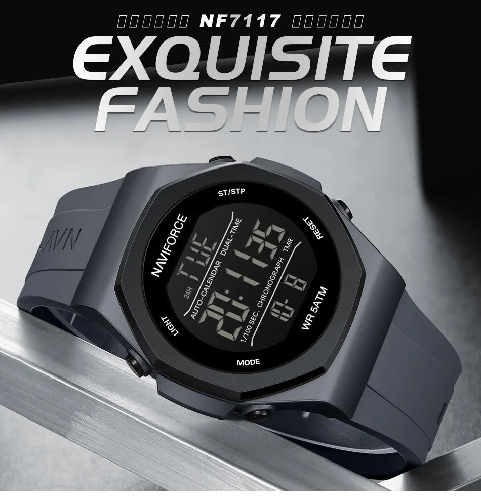 NAVIFORCE Creative Multifunction Male Wristwatches Silicone Strap LCD Display Electronic Watches for man Casual Wild Male Clocks
