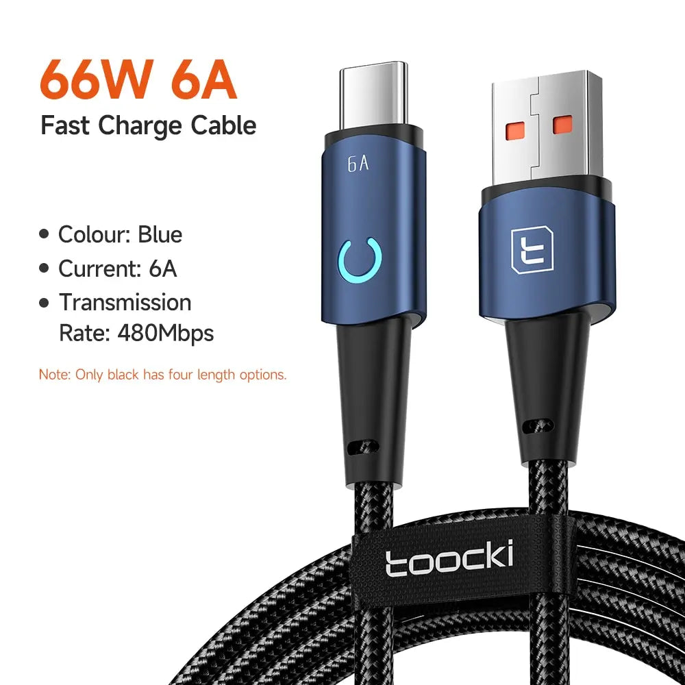 Toocki USB to Lighting or Type C Cable for iPhone 14 13 12 Pro Max 8 7 plus Led Charger USB C Cable Fast Charging Cable 1m 2m