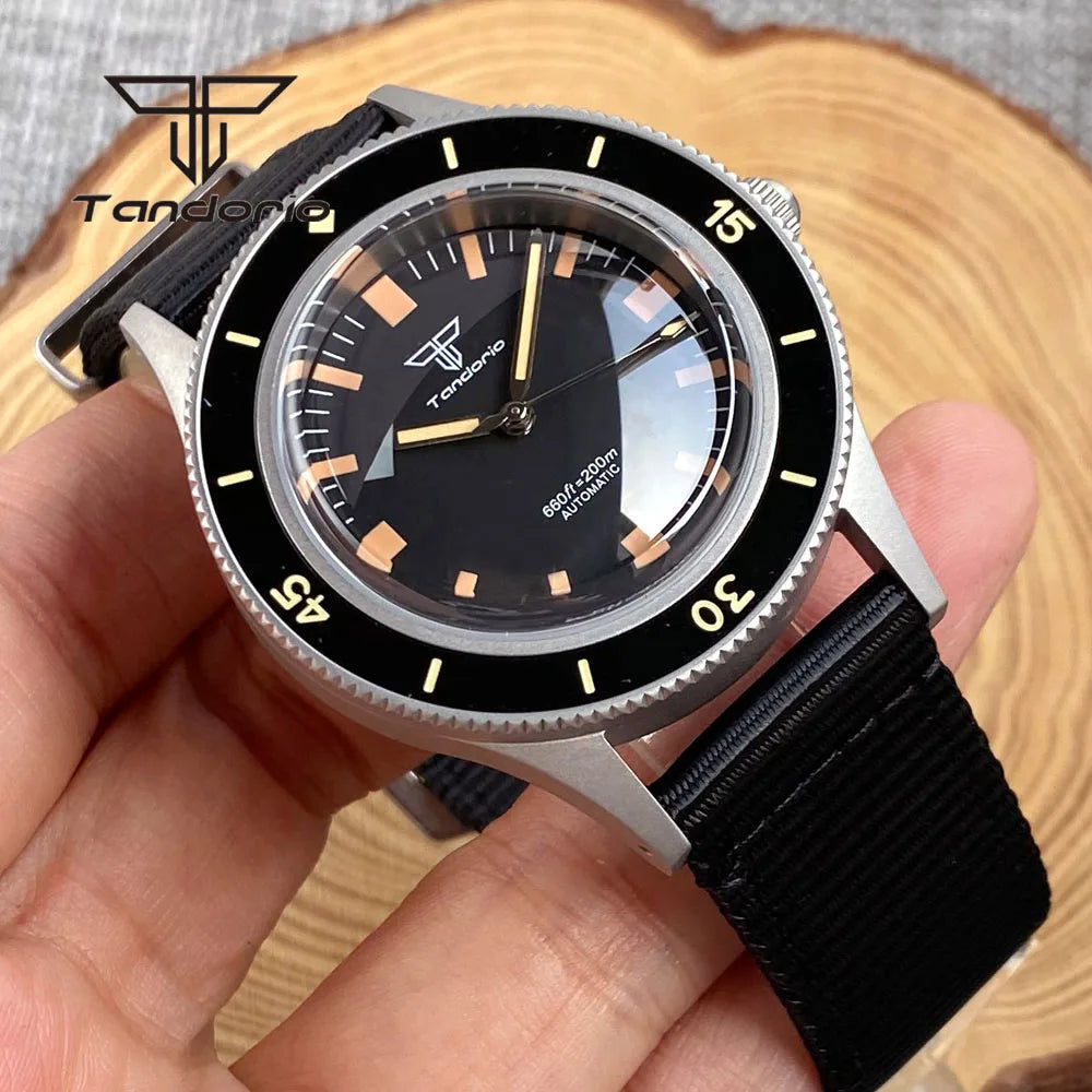 Tandorio Mechanical 40mm 50-Fathoms Style Men Watch Miyota8215/PT5000 Movt Domed Sapphire Glass Waterproof Wristwatch Luminous