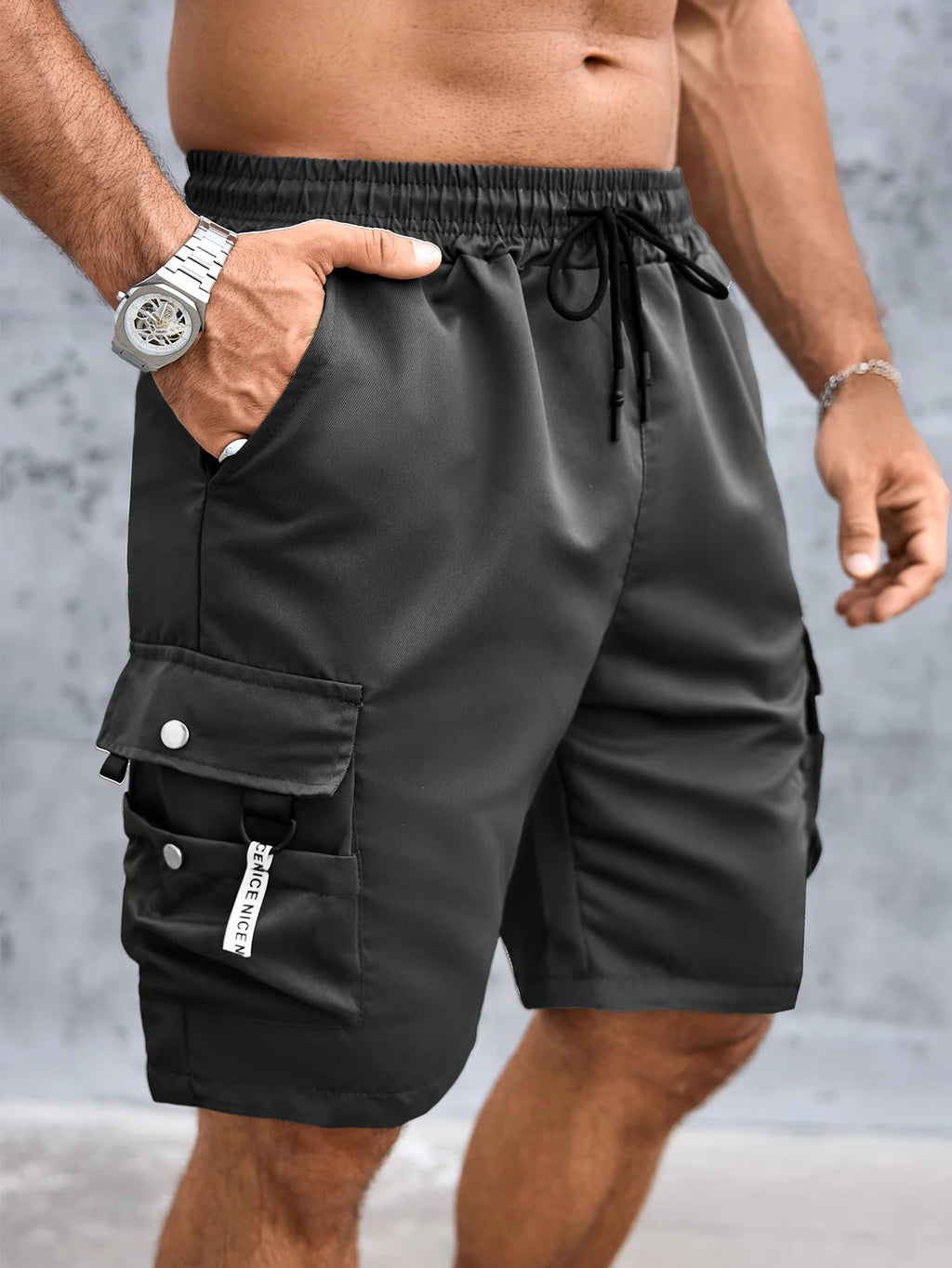Men's Solid Cargo Shorts with Flap Pockets, Versatile And Trendy for Summer Outdoors And Sports Wear, 100% Polyester