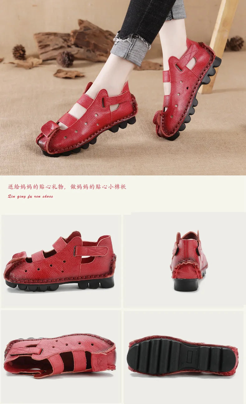 Summer Fashion Sandals 2024 New Leather Women's Shoes Soft Bottom Flat Personality Casual Women's Sandals Retro Handmade Sandals