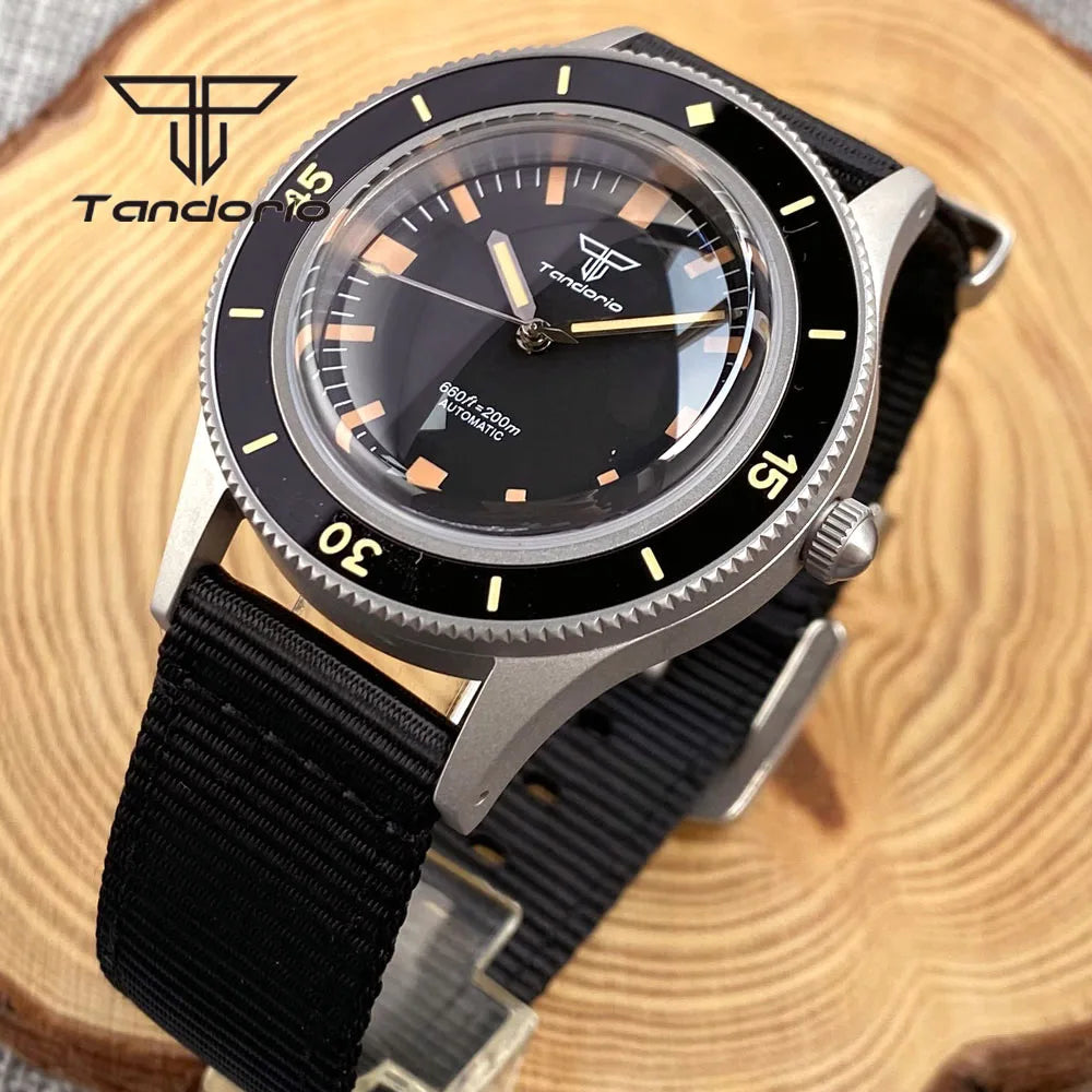 Tandorio Mechanical 40mm 50-Fathoms Style Men Watch Miyota8215/PT5000 Movt Domed Sapphire Glass Waterproof Wristwatch Luminous