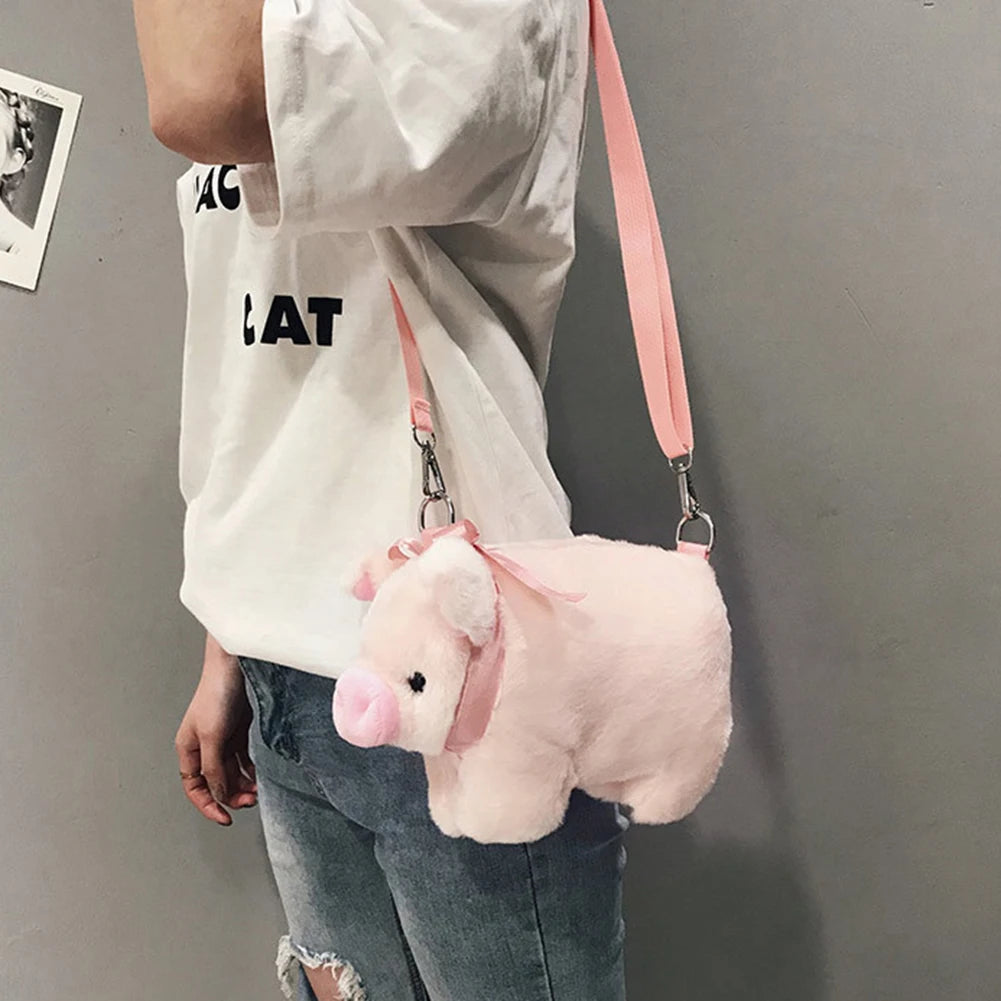 Pink Piglet Plush Bag Korean Version Large Capacity Lady Shoulder Bag Cartoon Ins Cute Doll Messenger Bag Handbags Crossbody