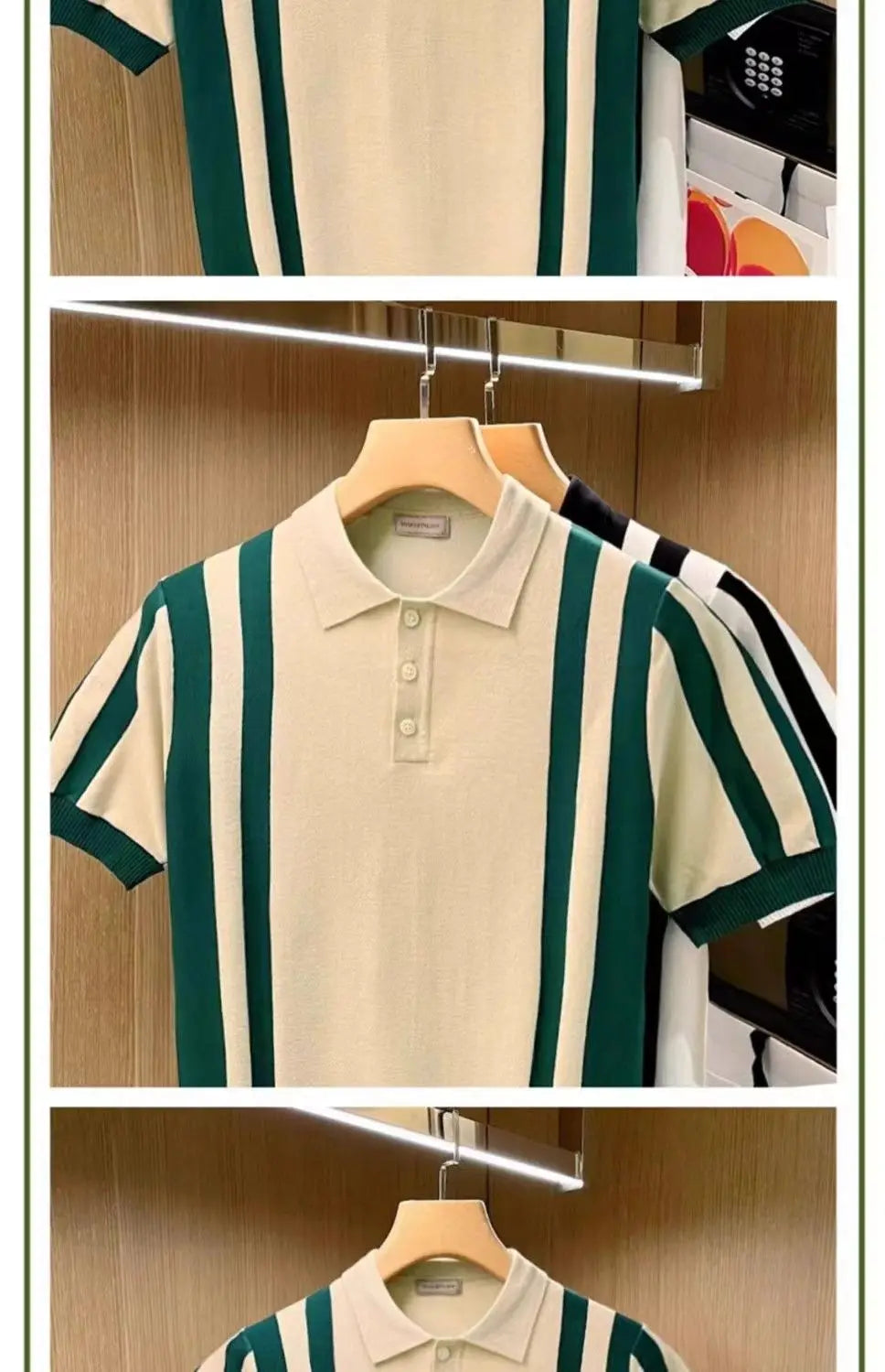 Summer New Men's Knitting polos Shirt Men Turn-down Collar Button Fashion Color Stripe Tops Knit Casual Short Sleeve T-shirts