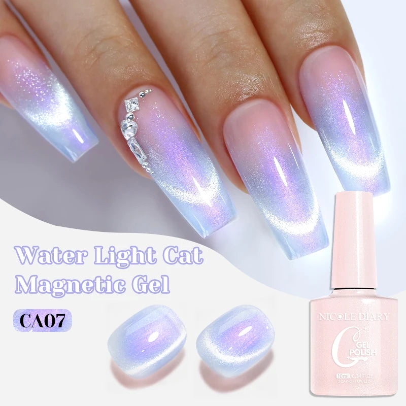 NICOLE DIARY Glass Beads Cat Magnetic Gel Nail Polish Spring Summer Gel Nail Sparkly Gel Varnish Soak off Nail Manicure Art