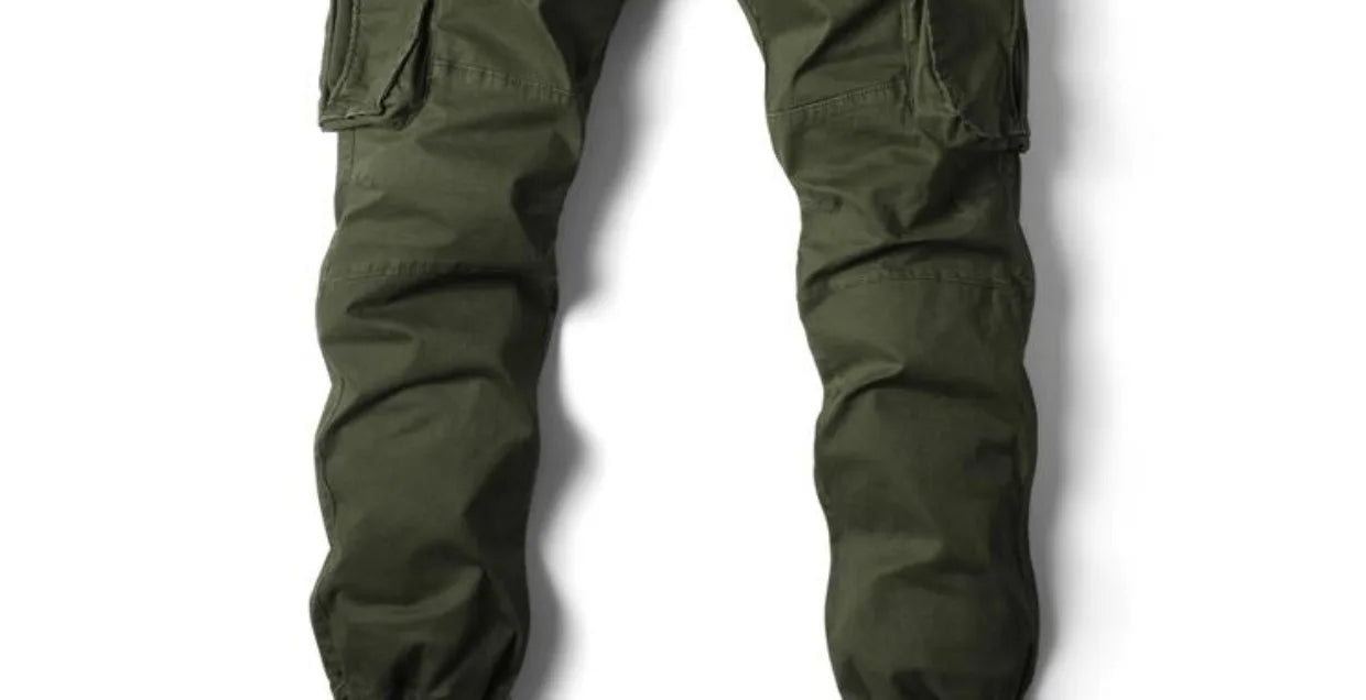 Spring Summer Men's Casual Fashion Work Pants Cuffed Multiple Pockets Slim Fit Youth Leisure Trousers Trendy Brand