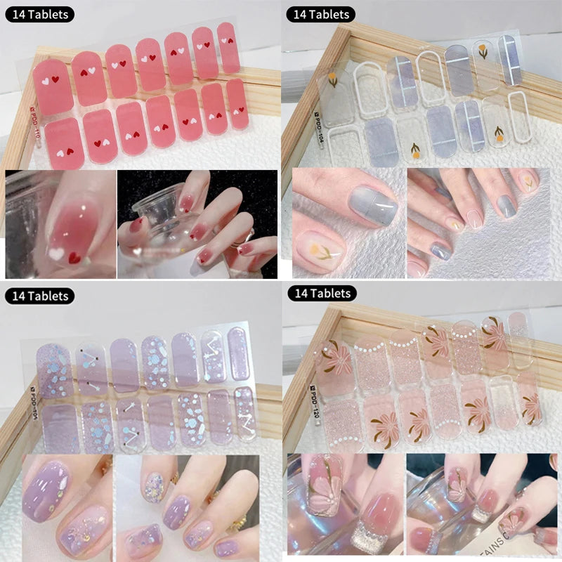 1pc DIY Baking-free Nail Stickers Long-Lasting Solid Color Fresh Flowers Christmas Autumn Nail Strips Patch Full Cover Decal