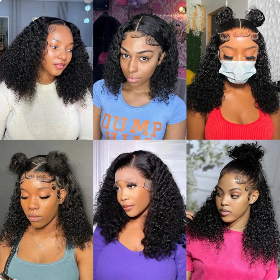 Short Bob Wig Water Wave Curly Human Hair Wig For Women Nature Black Deep Wave 13x6 Hd Lace Frontal Wigs Preplucked